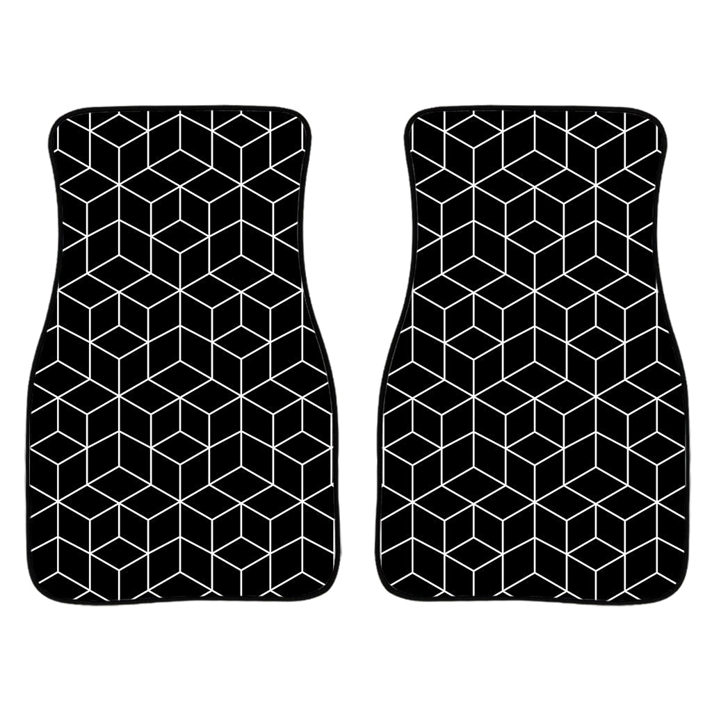 Black Geometric Cube Shape Pattern Print Front And Back Car Floor Mats/ Front Car Mat