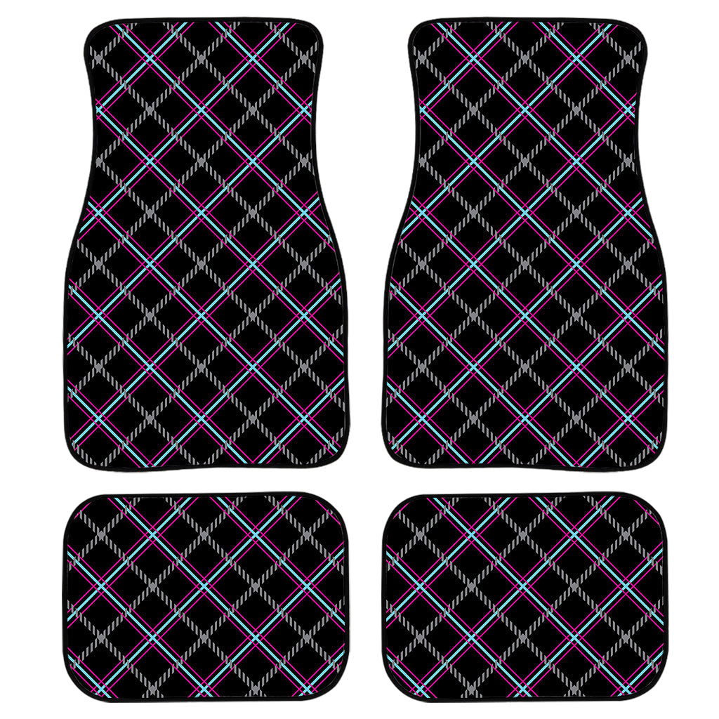 Black Grey Blue And Pink Tartan Print Front And Back Car Floor Mats/ Front Car Mat