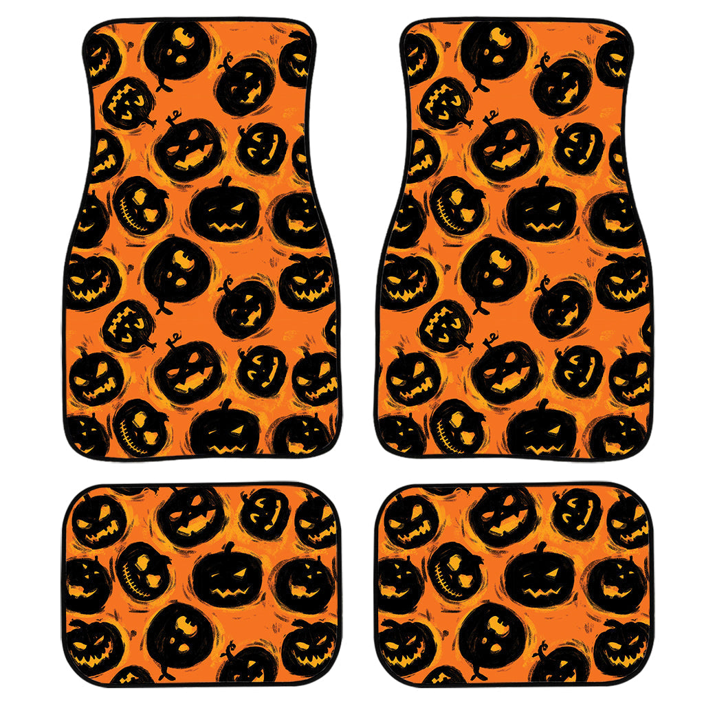Black Halloween Pumpkin Pattern Print Front And Back Car Floor Mats/ Front Car Mat