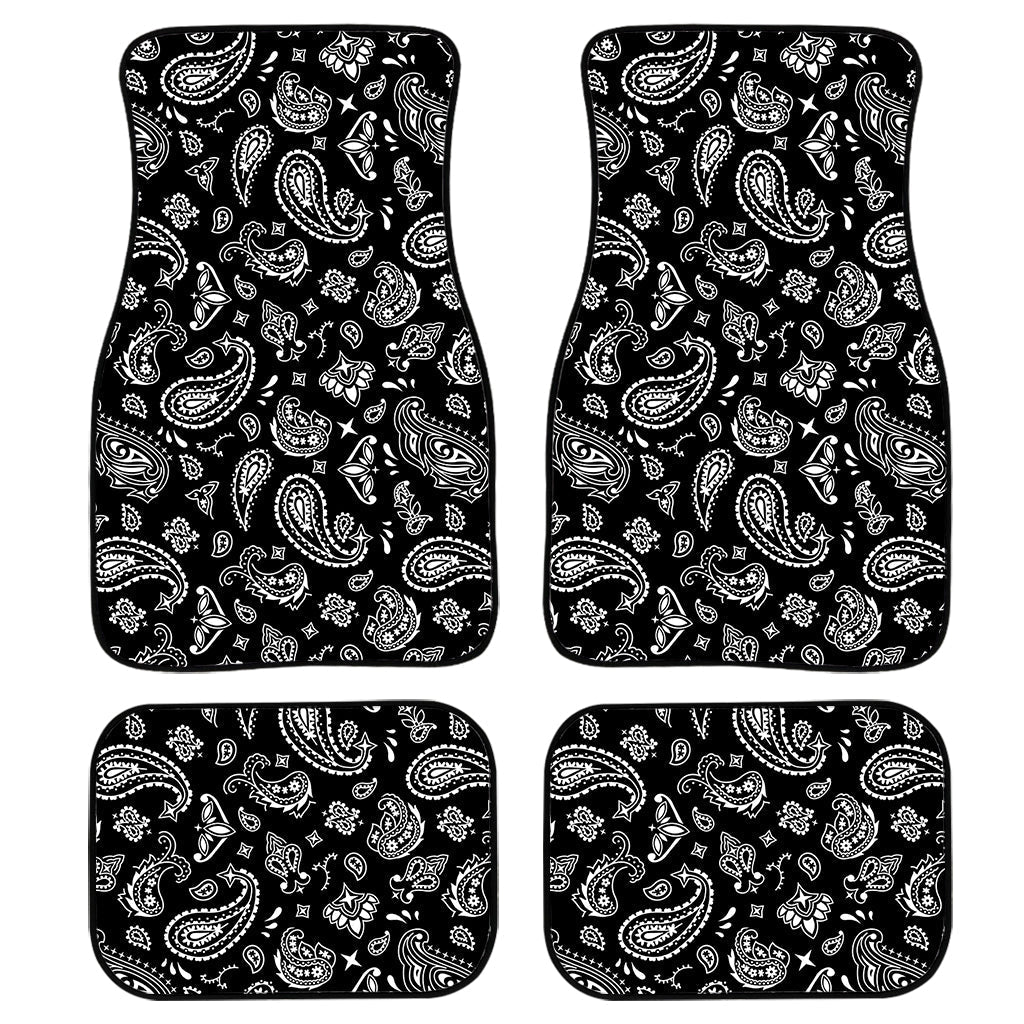 Black Paisley Bandana Pattern Print Front And Back Car Floor Mats/ Front Car Mat