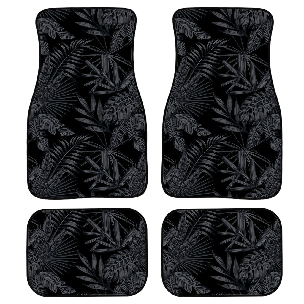 Black Palm Leaf Aloha Pattern Print Front And Back Car Floor Mats/ Front Car Mat