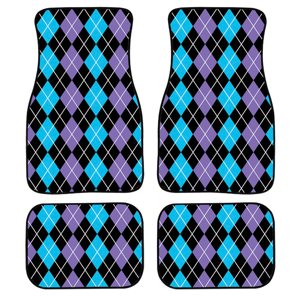 Black Purple And Blue Argyle Print Front And Back Car Floor Mats/ Front Car Mat