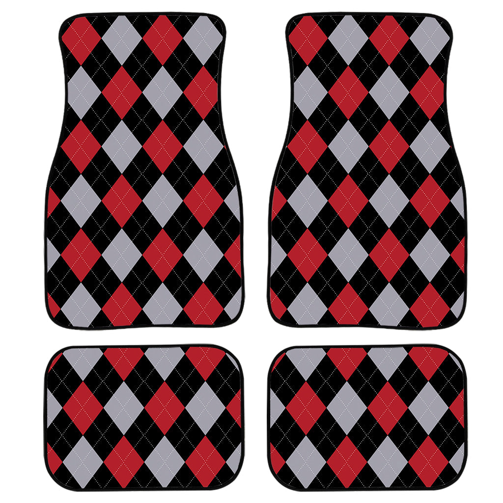 Black Red And Grey Argyle Pattern Print Front And Back Car Floor Mats/ Front Car Mat