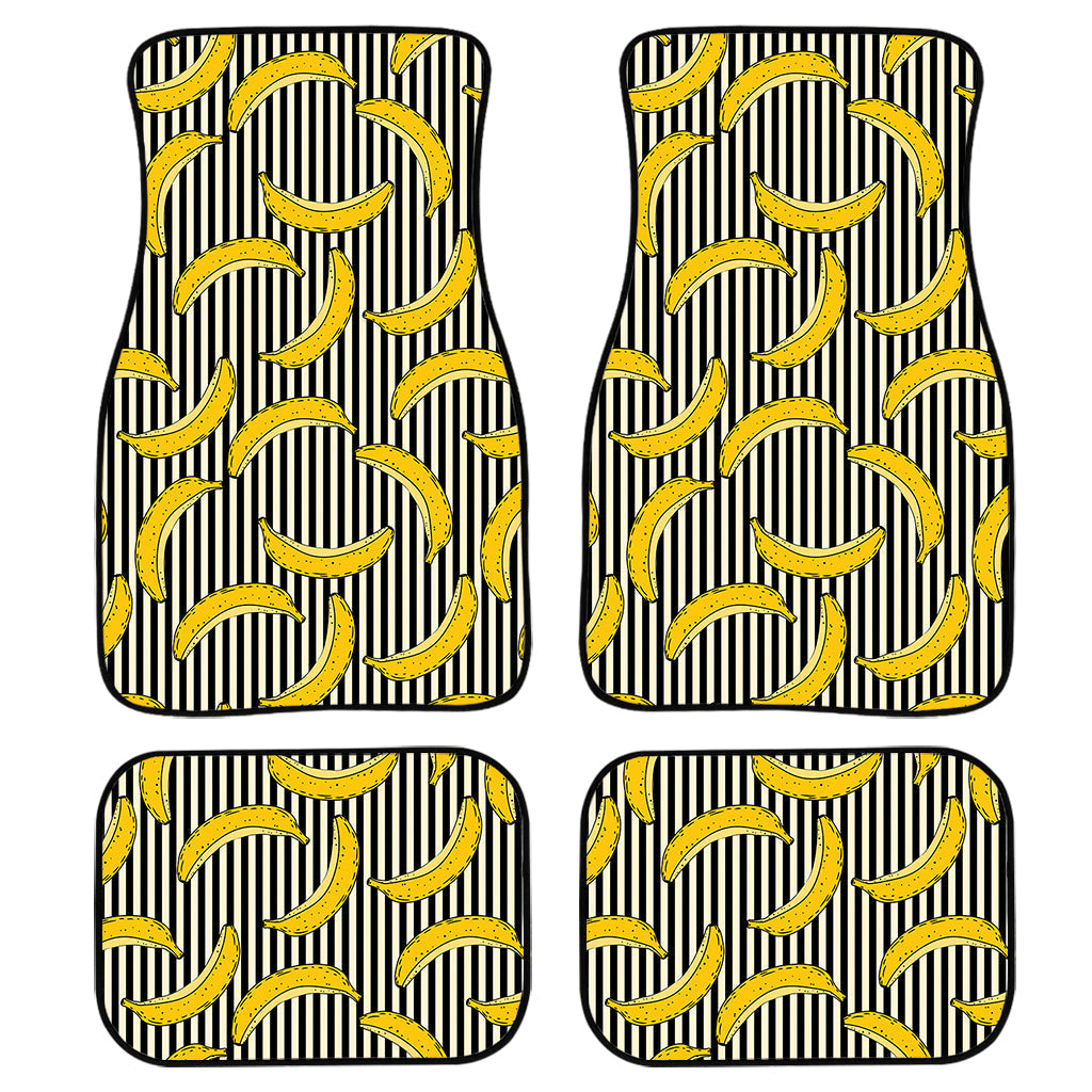 Black Striped Banana Pattern Print Front And Back Car Floor Mats/ Front Car Mat