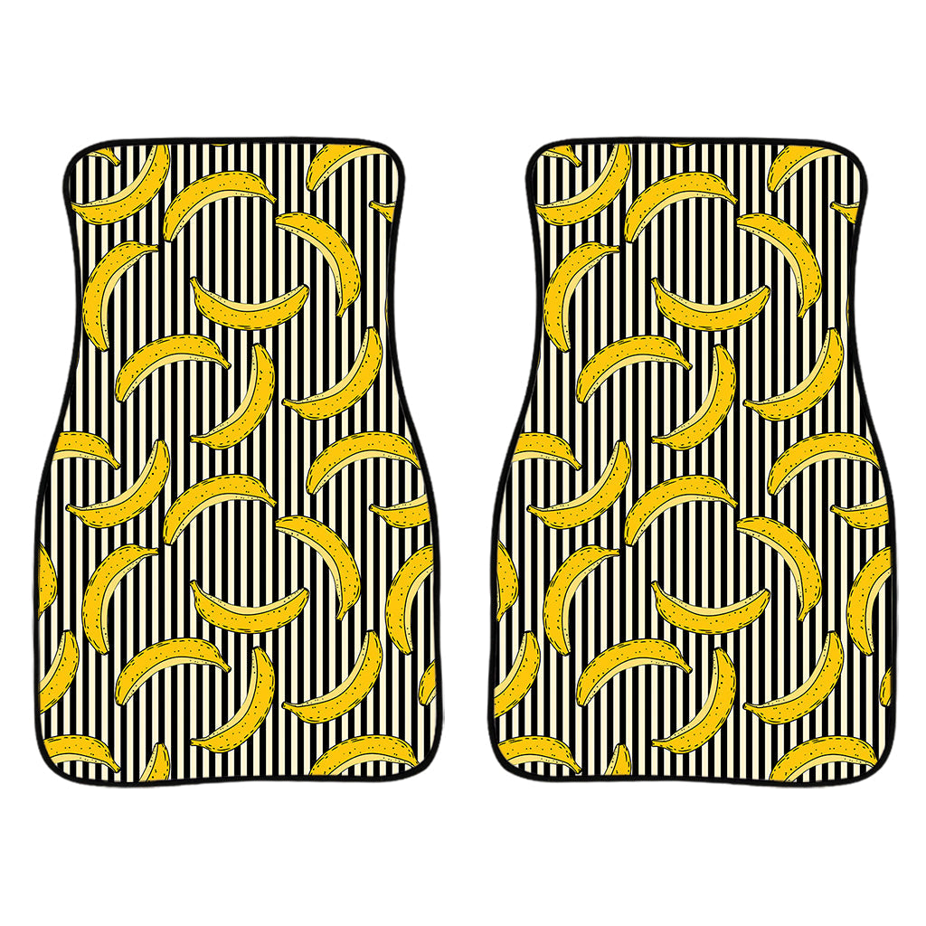 Black Striped Banana Pattern Print Front And Back Car Floor Mats/ Front Car Mat