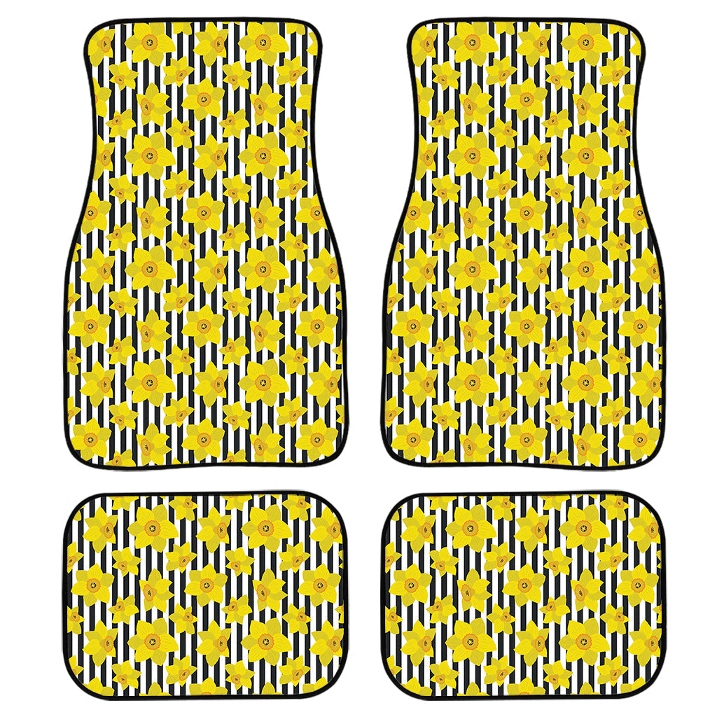 Black Striped Daffodil Pattern Print Front And Back Car Floor Mats/ Front Car Mat