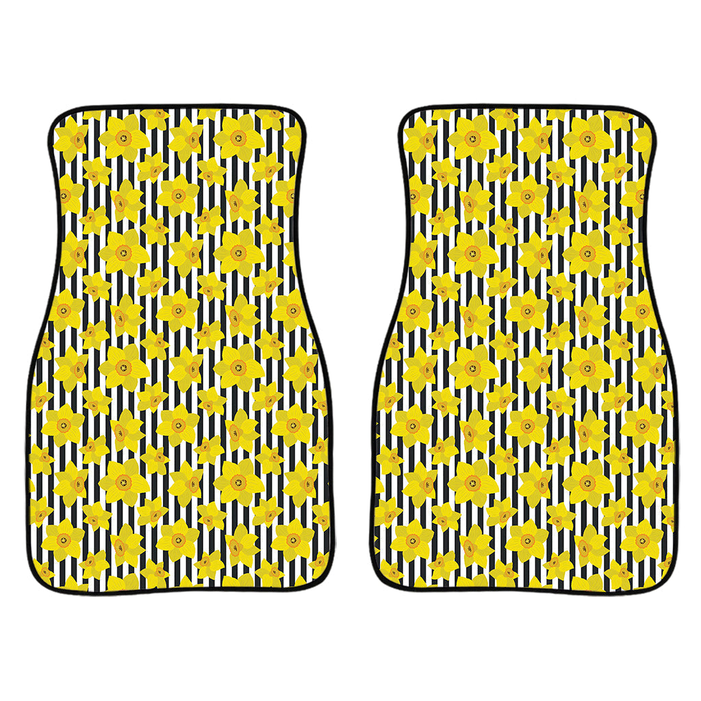 Black Striped Daffodil Pattern Print Front And Back Car Floor Mats/ Front Car Mat
