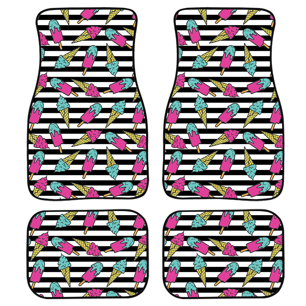 Black Striped Ice Cream Pattern Print Front And Back Car Floor Mats/ Front Car Mat