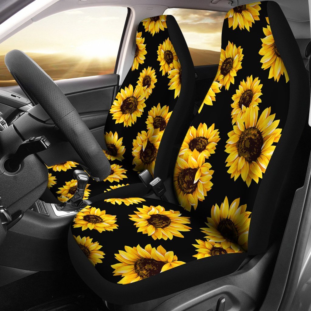 Black Sunflower Pattern Print Universal Fit Car Seat Covers