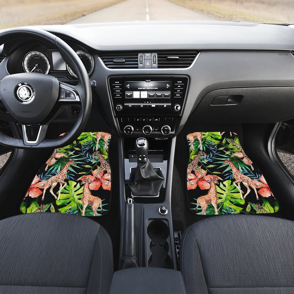 Black Tropical Giraffe Pattern Print Front And Back Car Floor Mats/ Front Car Mat