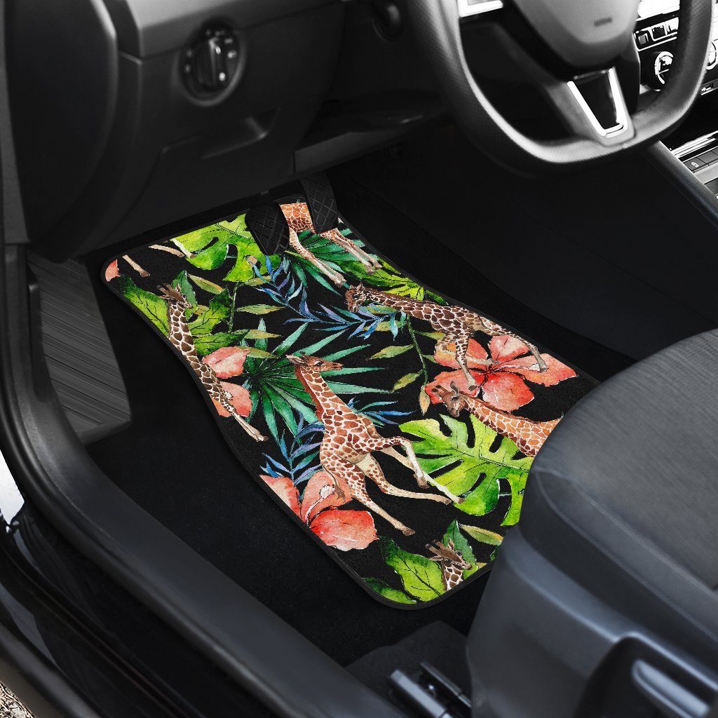 Black Tropical Giraffe Pattern Print Front And Back Car Floor Mats/ Front Car Mat