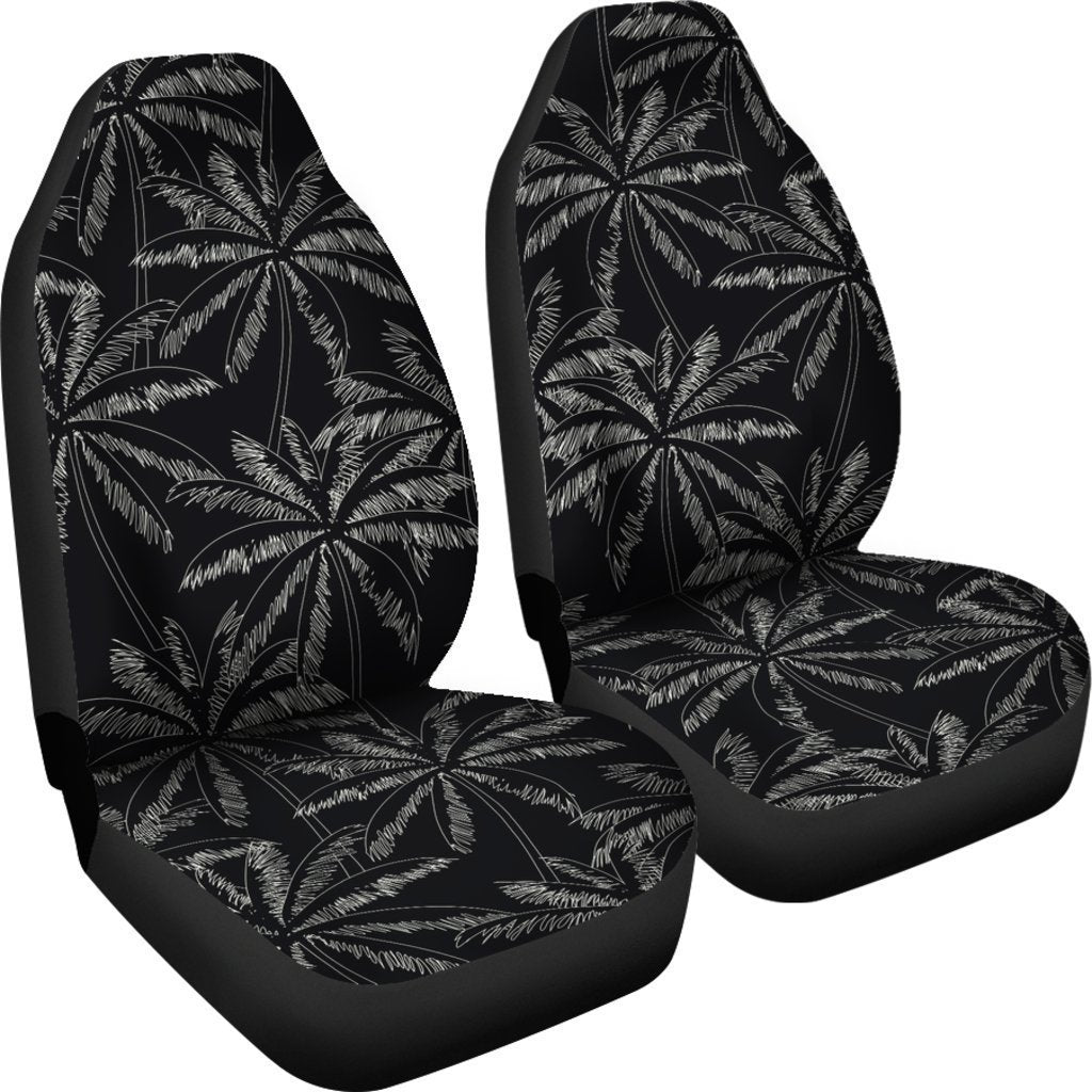 Black White Palm Tree Pattern Print Universal Fit Car Seat Covers