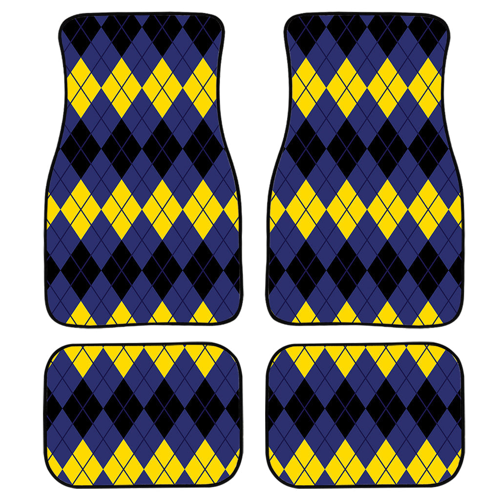 Black Yellow And Blue Argyle Print Front And Back Car Floor Mats/ Front Car Mat