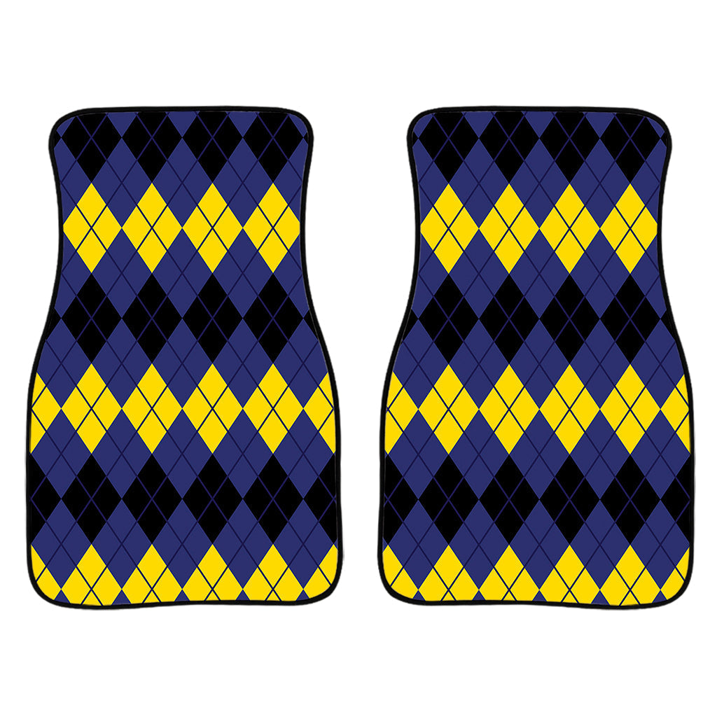 Black Yellow And Blue Argyle Print Front And Back Car Floor Mats/ Front Car Mat