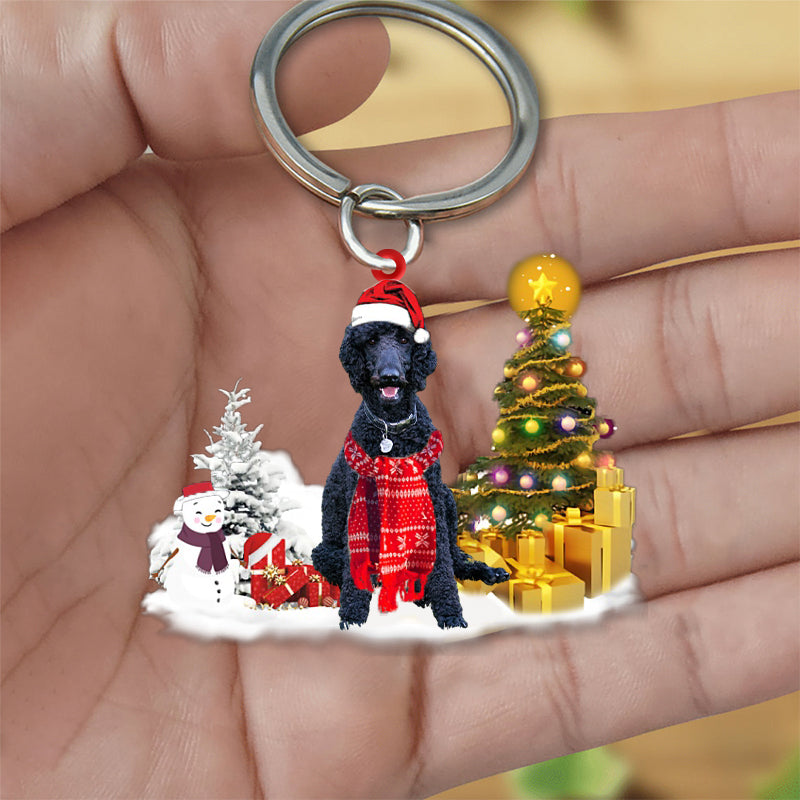 Black Poodle Early Merry Christmas Acrylic Keychain Dog Keychain