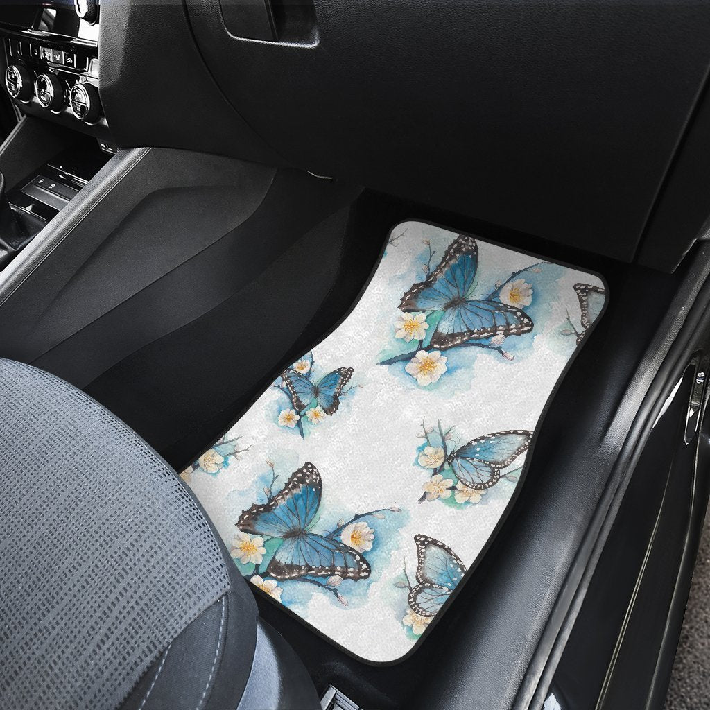 Blossom Blue Butterfly Pattern Print Front And Back Car Floor Mats/ Front Car Mat