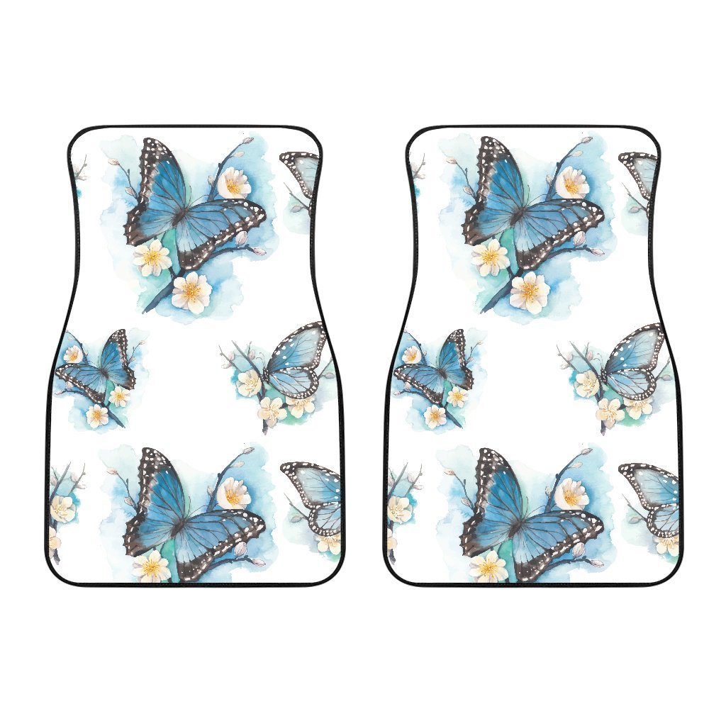 Blossom Blue Butterfly Pattern Print Front And Back Car Floor Mats/ Front Car Mat