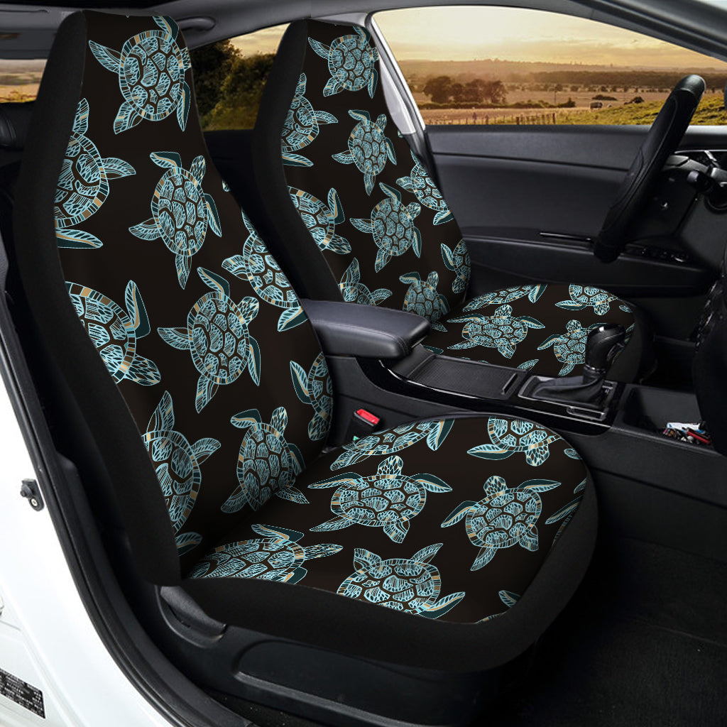 Blue And Black Sea Turtle Pattern Print Universal Fit Car Seat Covers