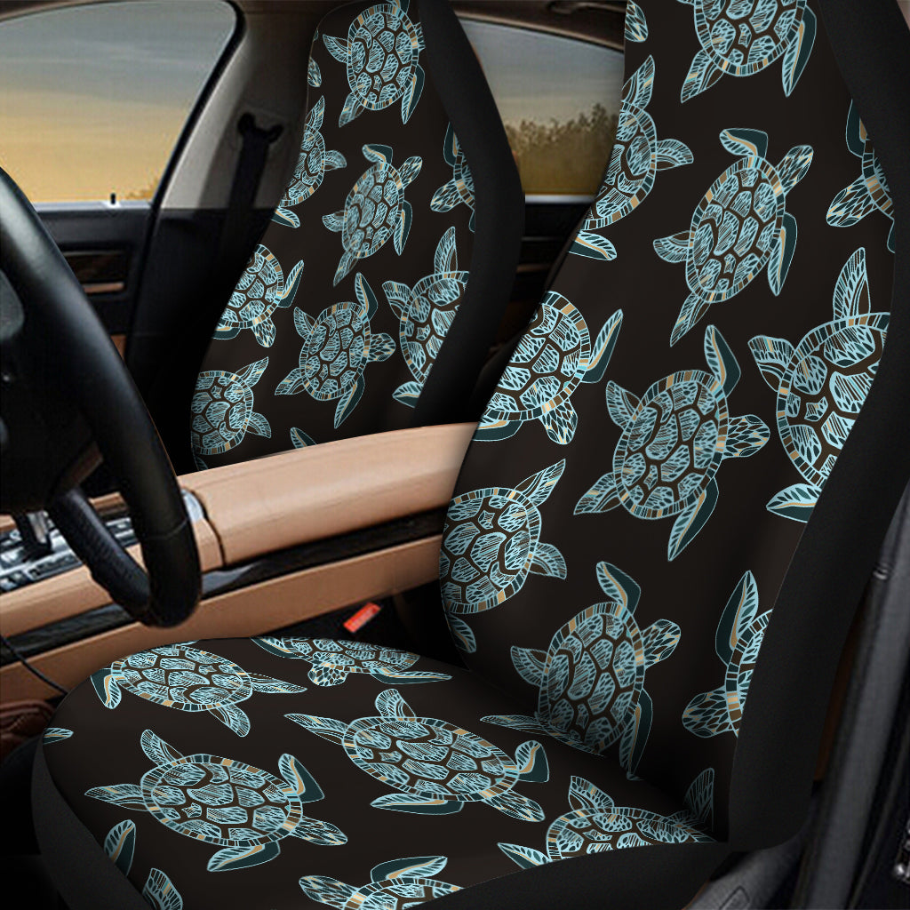 Blue And Black Sea Turtle Pattern Print Universal Fit Car Seat Covers