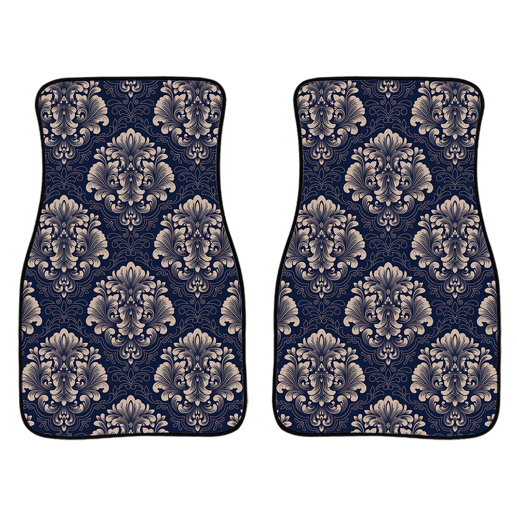 Blue And Brown Damask Pattern Print Front And Back Car Floor Mats/ Front Car Mat