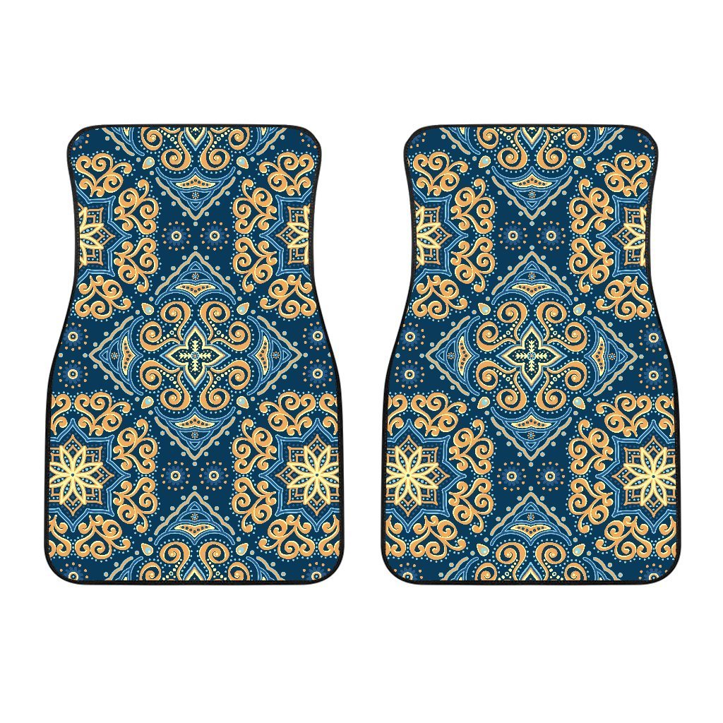 Blue And Gold Bohemian Mandala Print Front And Back Car Floor Mats/ Front Car Mat