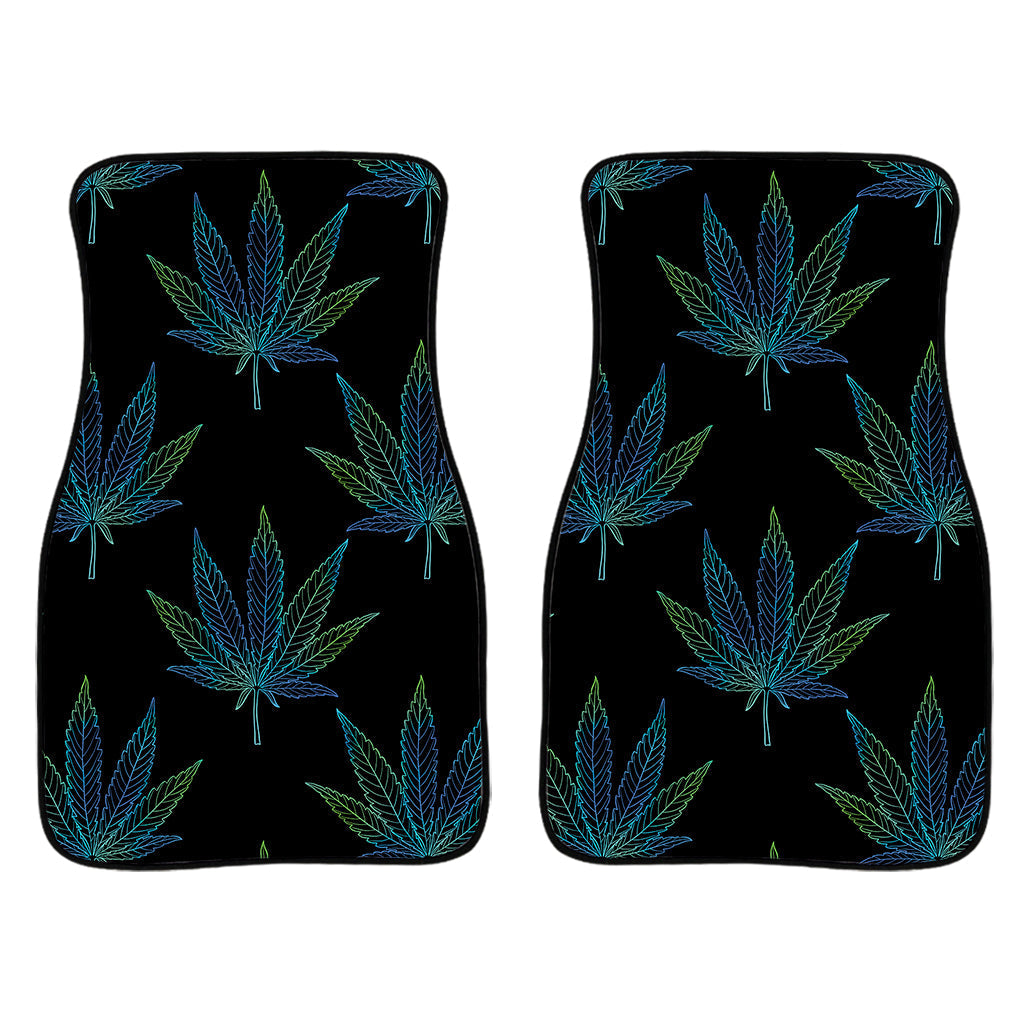 Blue And Green Weed Leaf Pattern Print Front And Back Car Floor Mats/ Front Car Mat