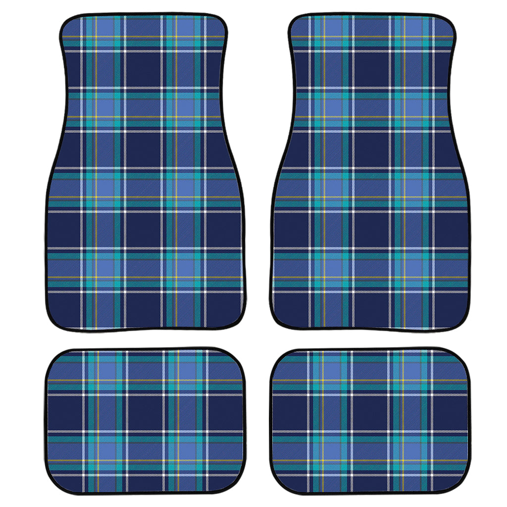 Blue And Teal Tartan Pattern Print Front And Back Car Floor Mats/ Front Car Mat