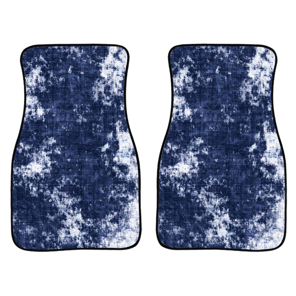 Blue And White Acid Wash Tie Dye Print Front And Back Car Floor Mats/ Front Car Mat