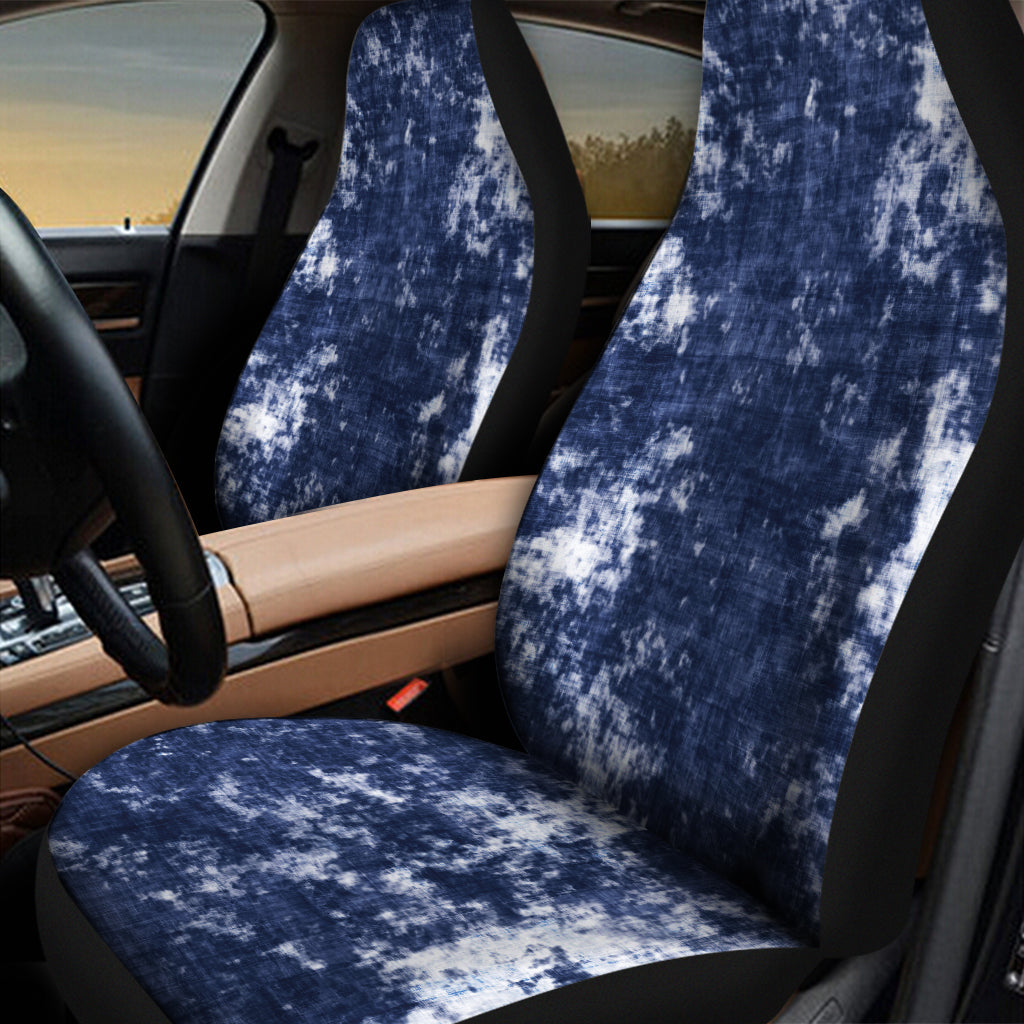Blue And White Acid Wash Tie Dye Print Universal Fit Car Seat Covers