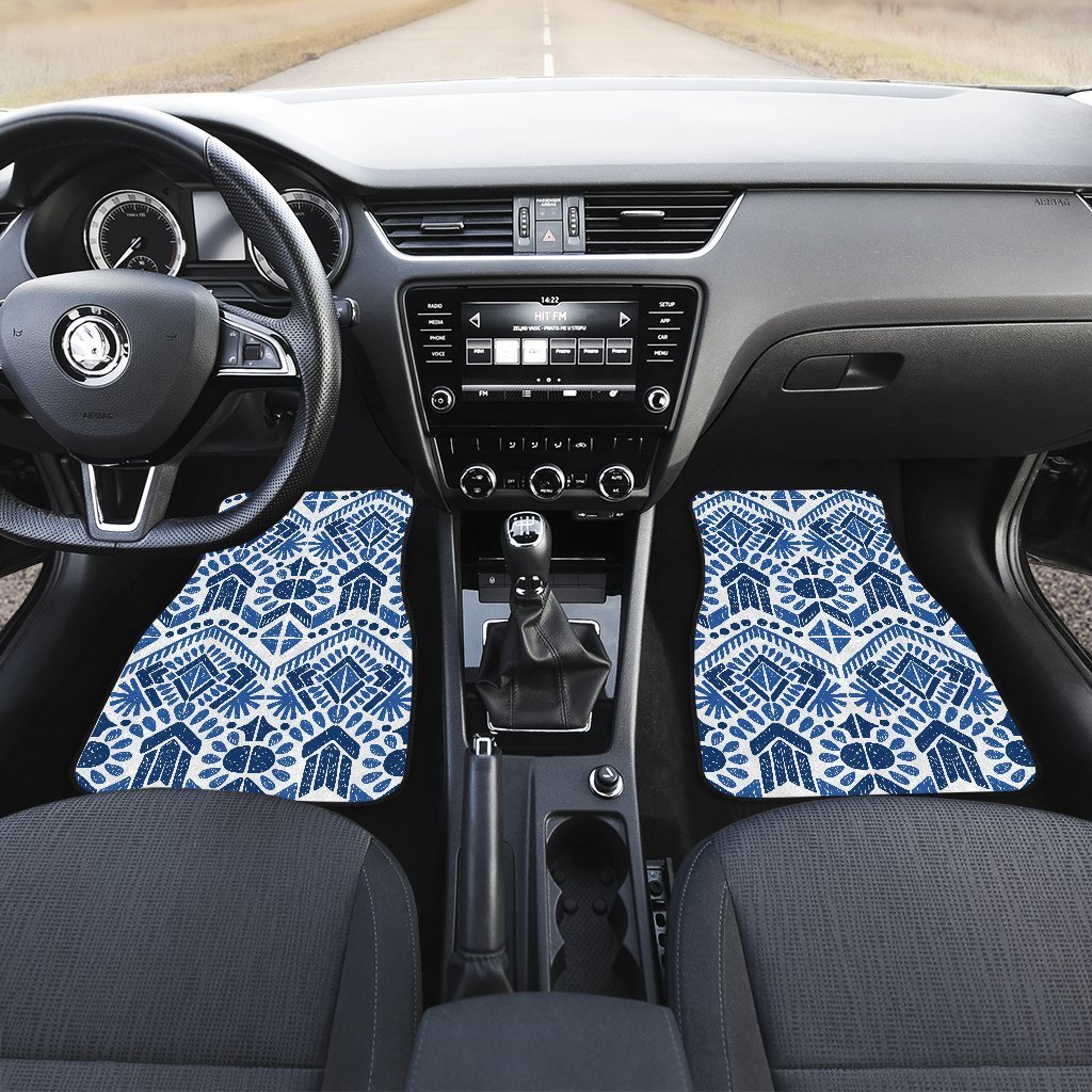 Blue And White Aztec Pattern Print Front And Back Car Floor Mats/ Front Car Mat
