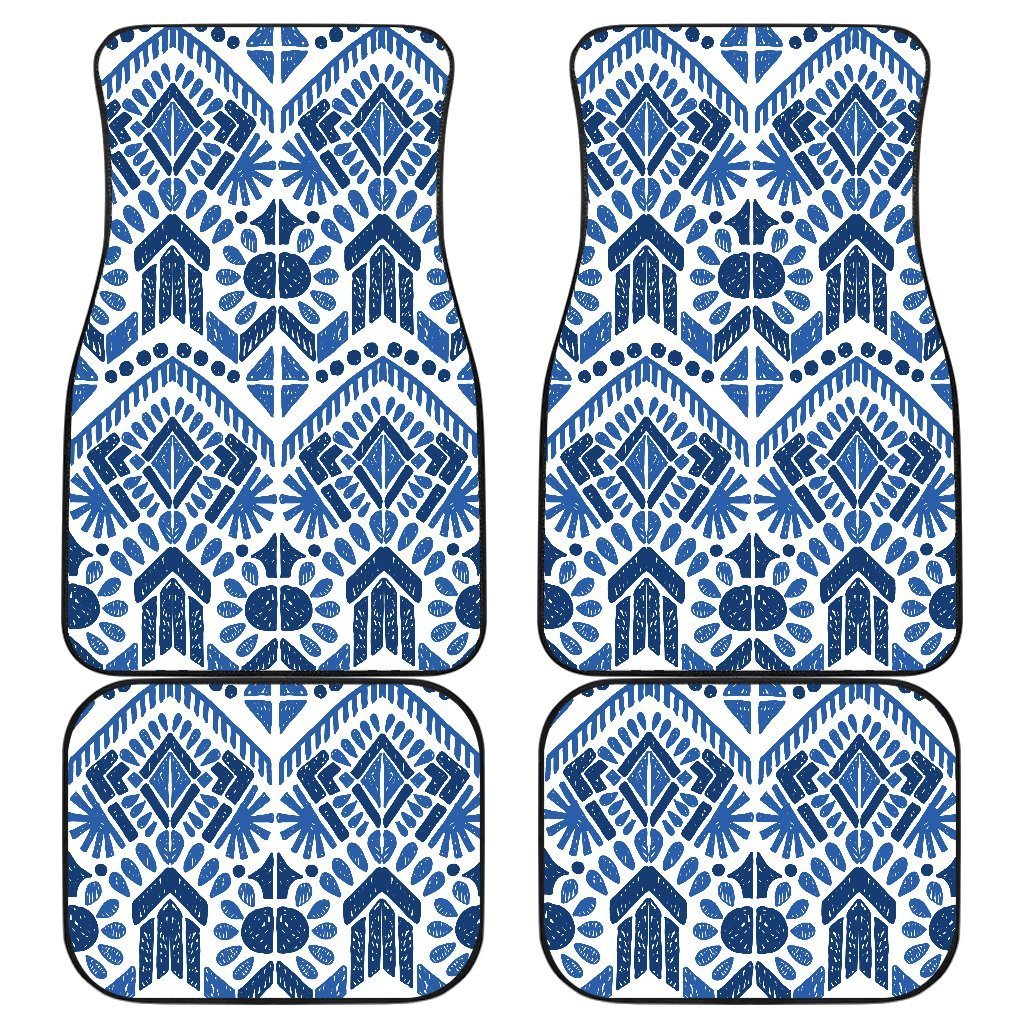 Blue And White Aztec Pattern Print Front And Back Car Floor Mats/ Front Car Mat