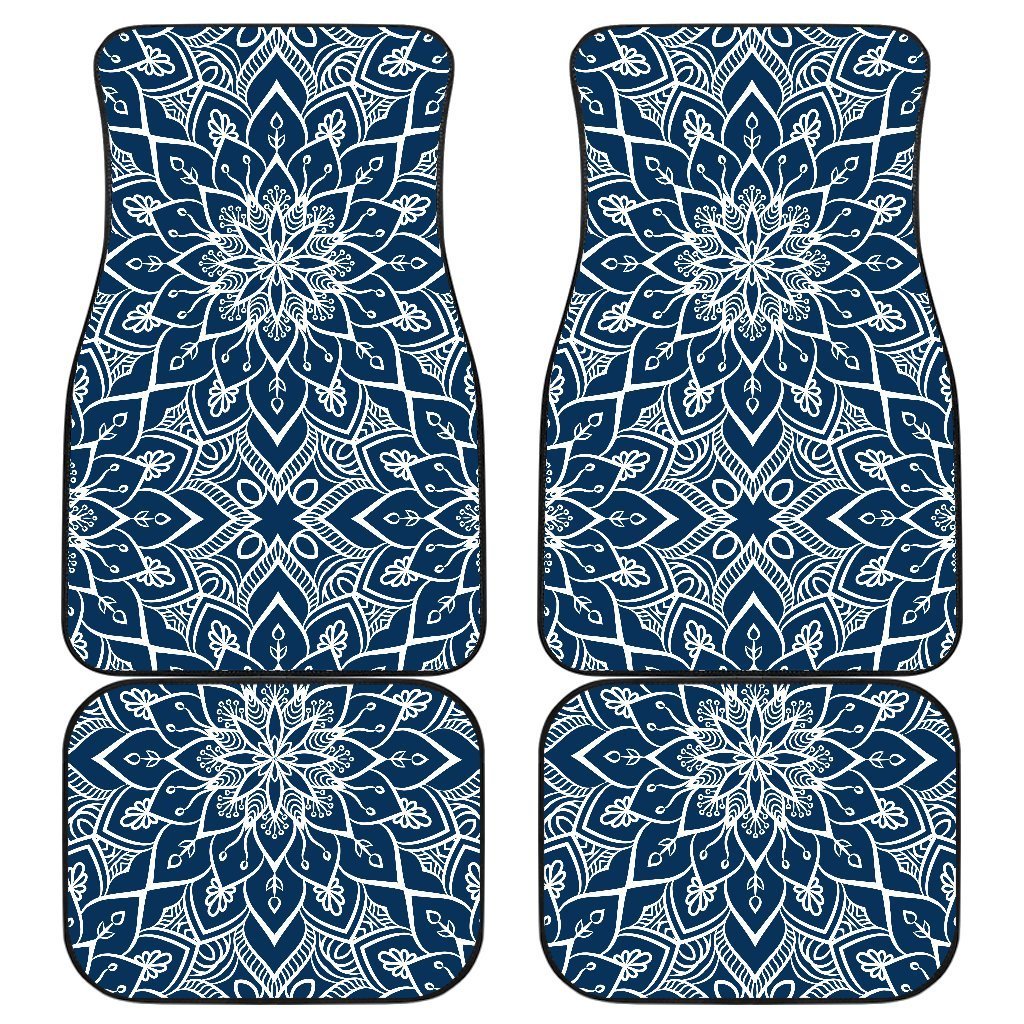 Blue And White Bohemian Mandala Print Front And Back Car Floor Mats/ Front Car Mat