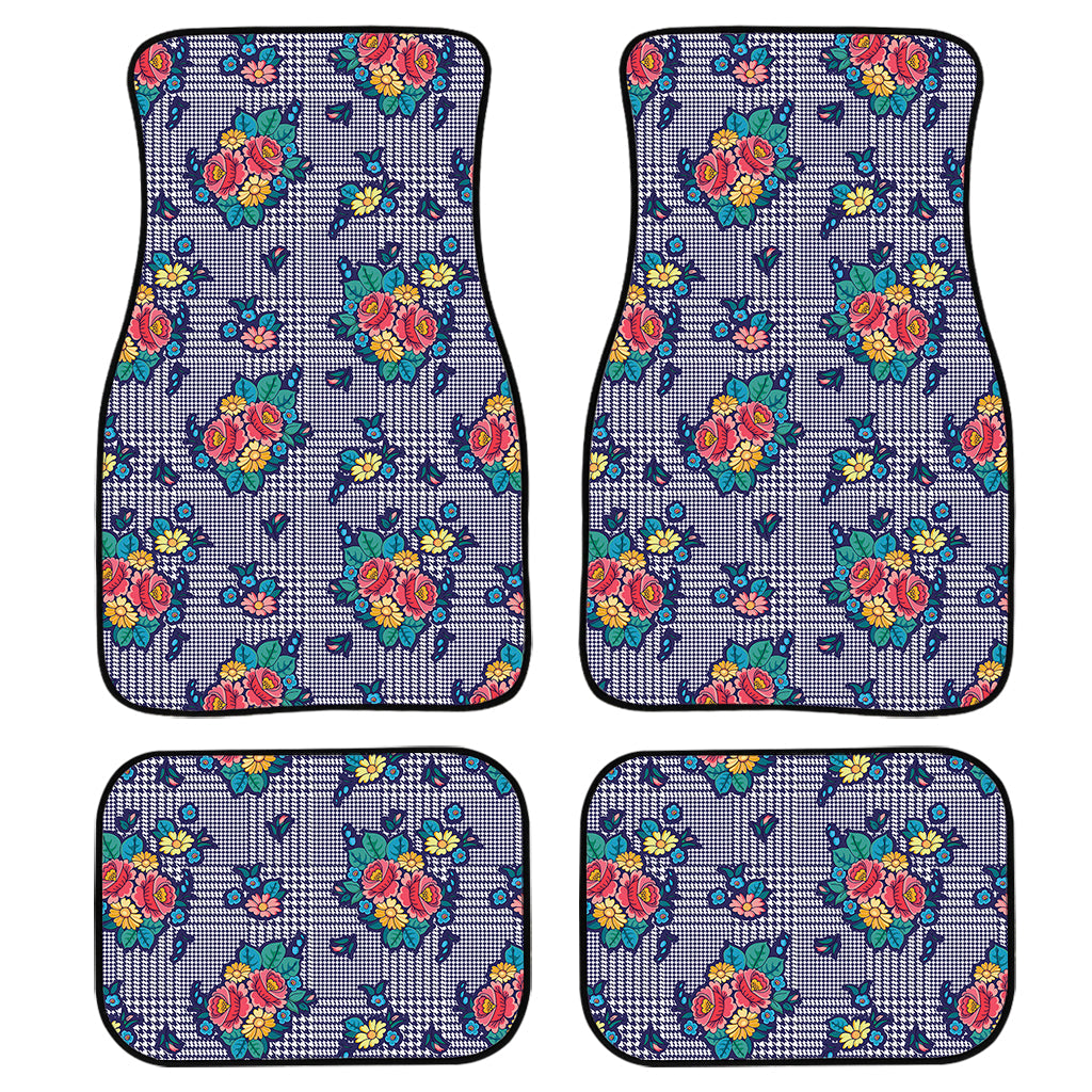Blue And White Floral Glen Plaid Print Front And Back Car Floor Mats/ Front Car Mat
