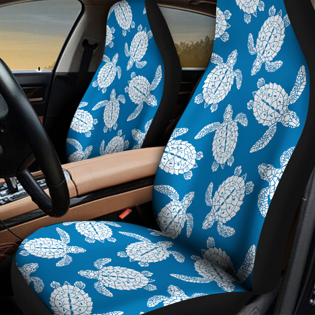 Blue And White Sea Turtle Pattern Print Universal Fit Car Seat Covers