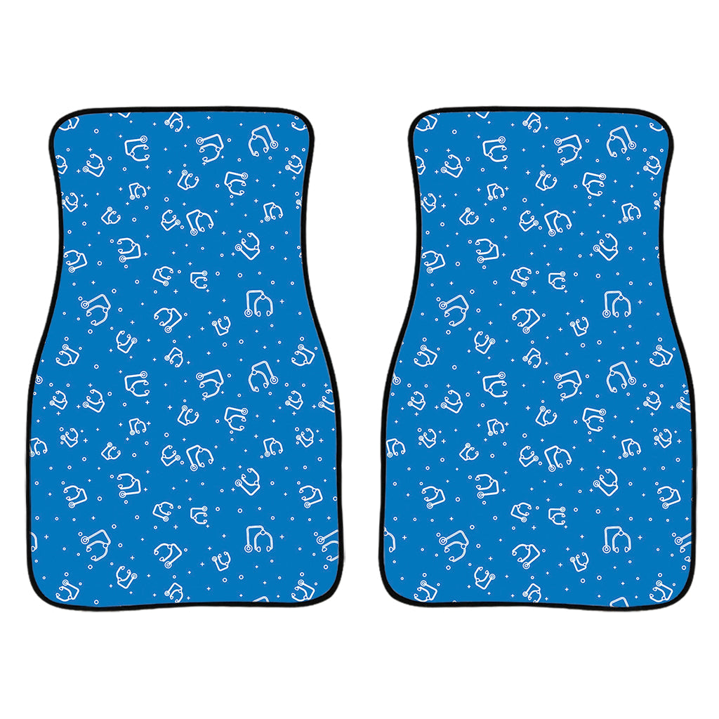 Blue And White Stethoscope Pattern Print Front And Back Car Floor Mats/ Front Car Mat