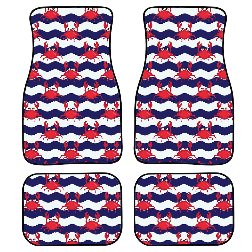 Blue And White Wave Crab Pattern Print Front And Back Car Floor Mats/ Front Car Mat