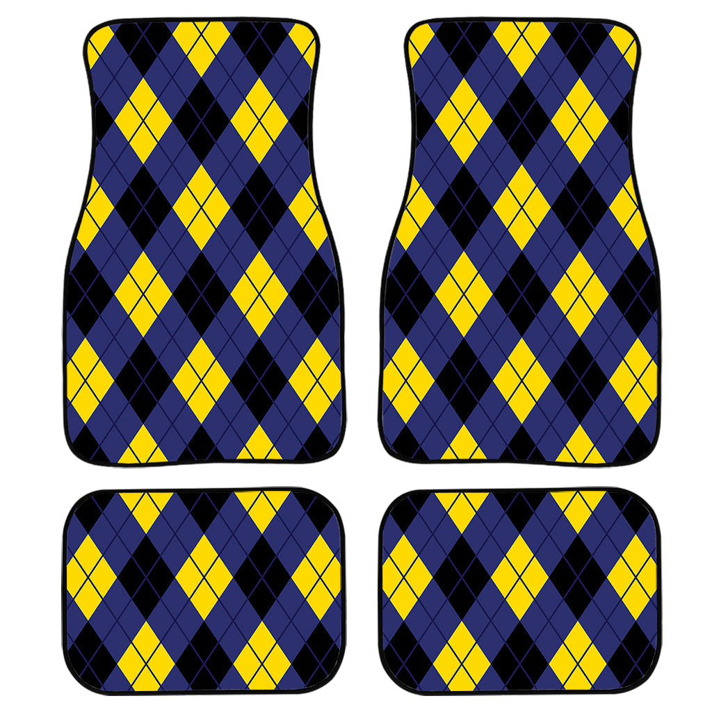 Blue Black And Yellow Argyle Print Front And Back Car Floor Mats/ Front Car Mat
