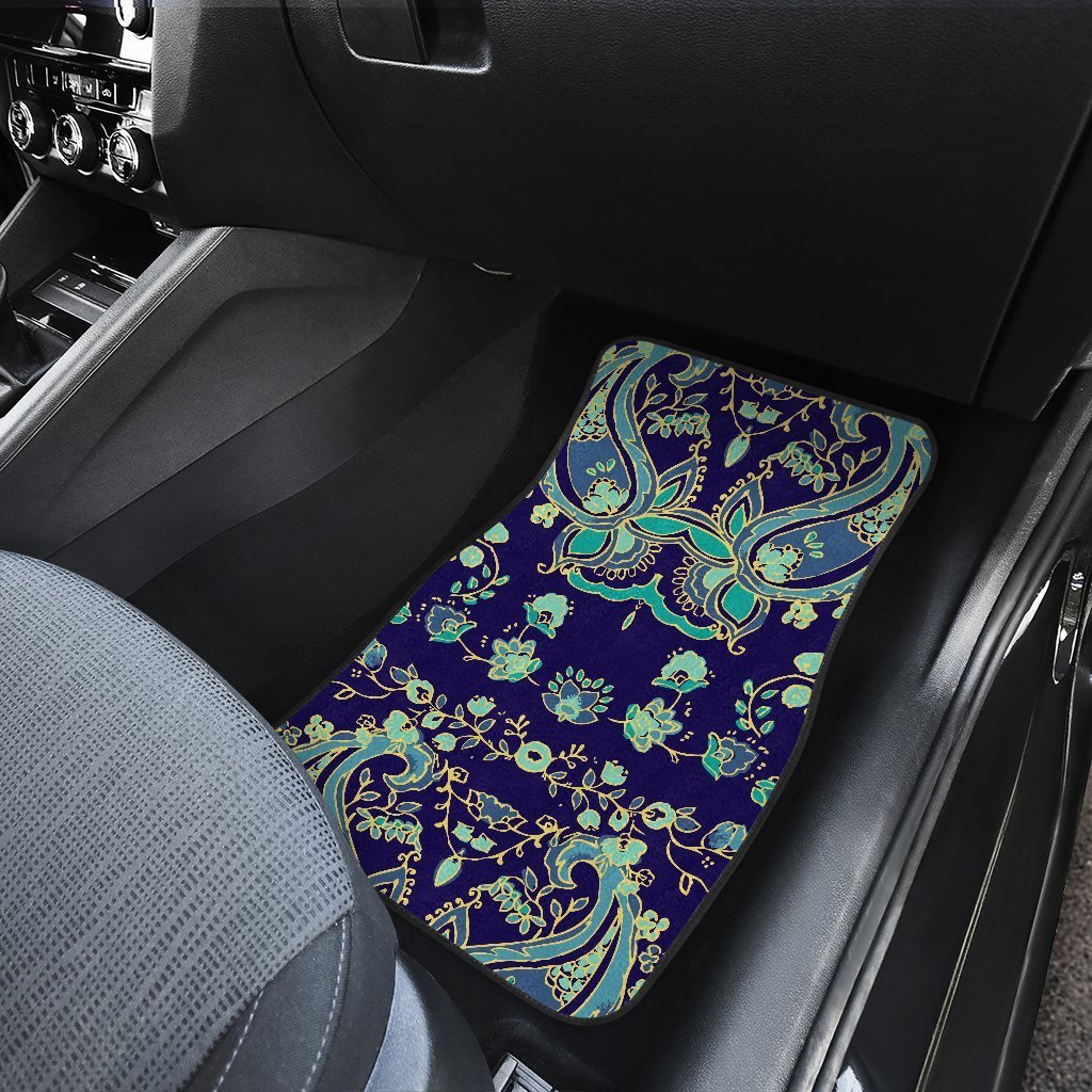 Blue Bohemian Paisley Pattern Print Front And Back Car Floor Mats/ Front Car Mat