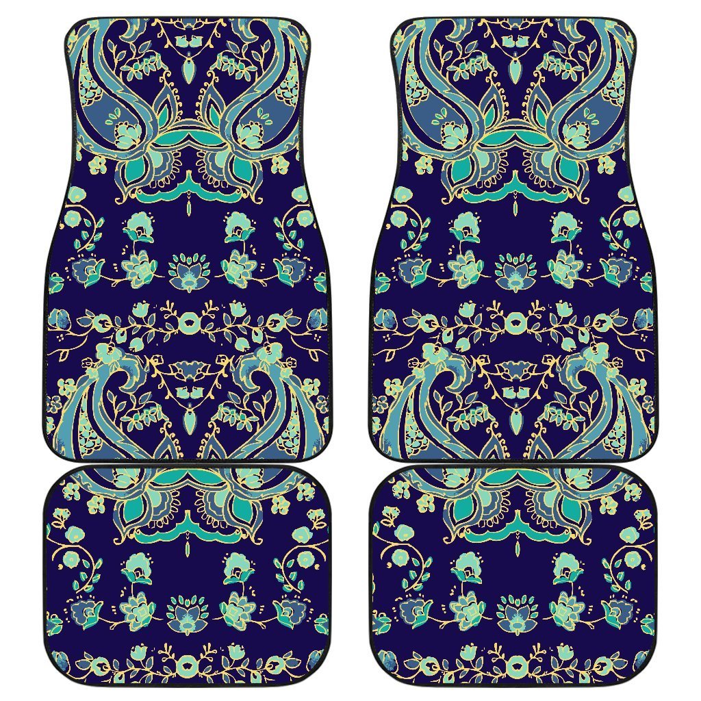 Blue Bohemian Paisley Pattern Print Front And Back Car Floor Mats/ Front Car Mat