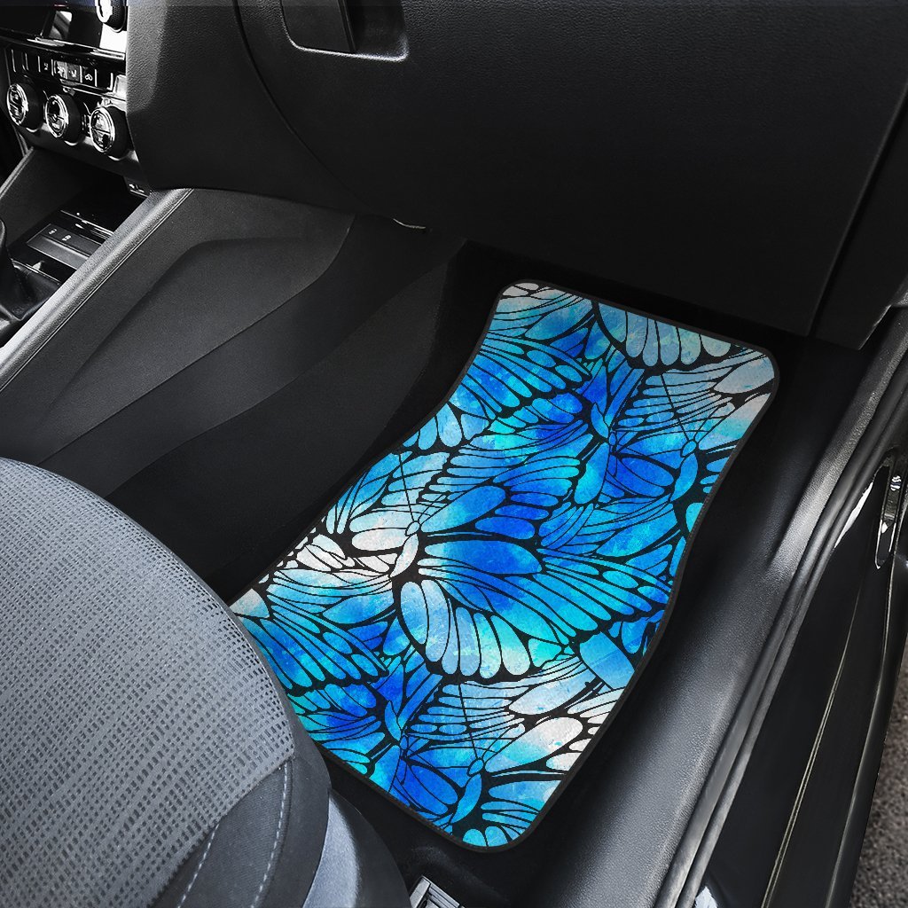 Blue Butterfly Wings Pattern Print Front And Back Car Floor Mats/ Front Car Mat