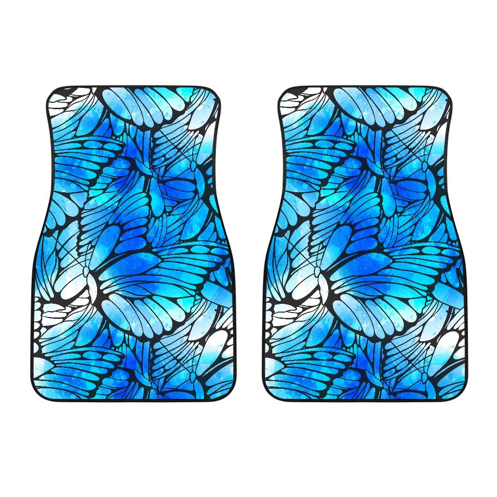Blue Butterfly Wings Pattern Print Front And Back Car Floor Mats/ Front Car Mat