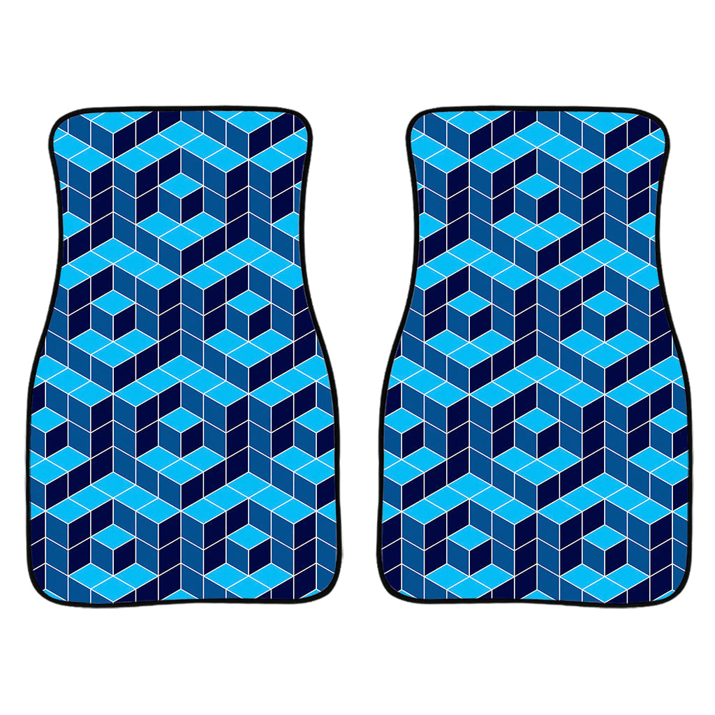 Blue Geometric Cube Shape Pattern Print Front And Back Car Floor Mats/ Front Car Mat
