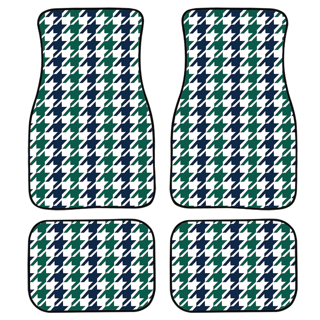 Blue Green And White Houndstooth Print Front And Back Car Floor Mats/ Front Car Mat