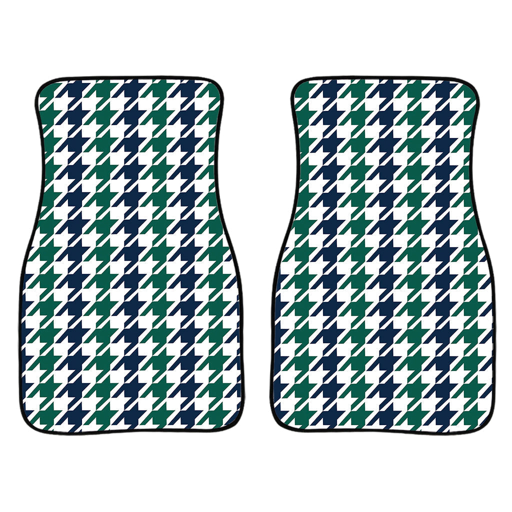 Blue Green And White Houndstooth Print Front And Back Car Floor Mats/ Front Car Mat
