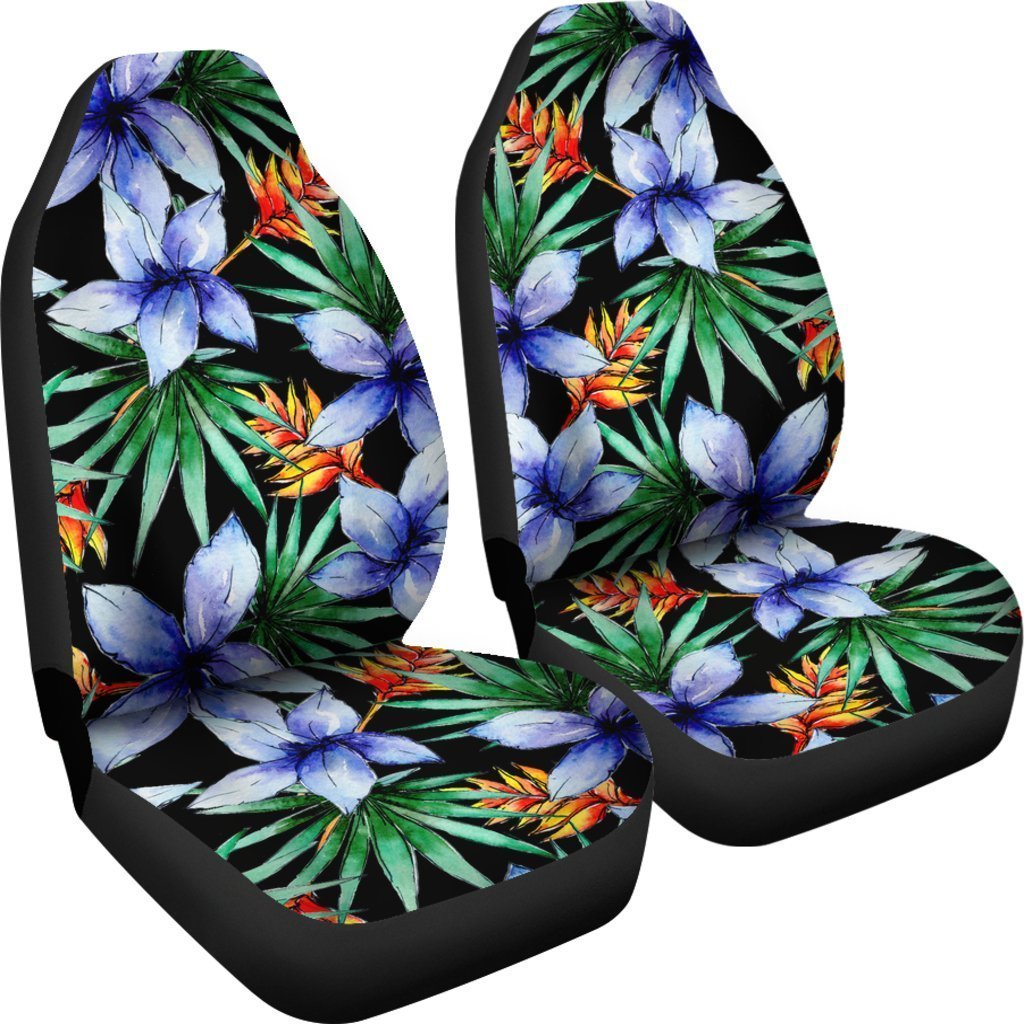 Blue Hawaiian Wildflowers Pattern Print Universal Fit Car Seat Covers