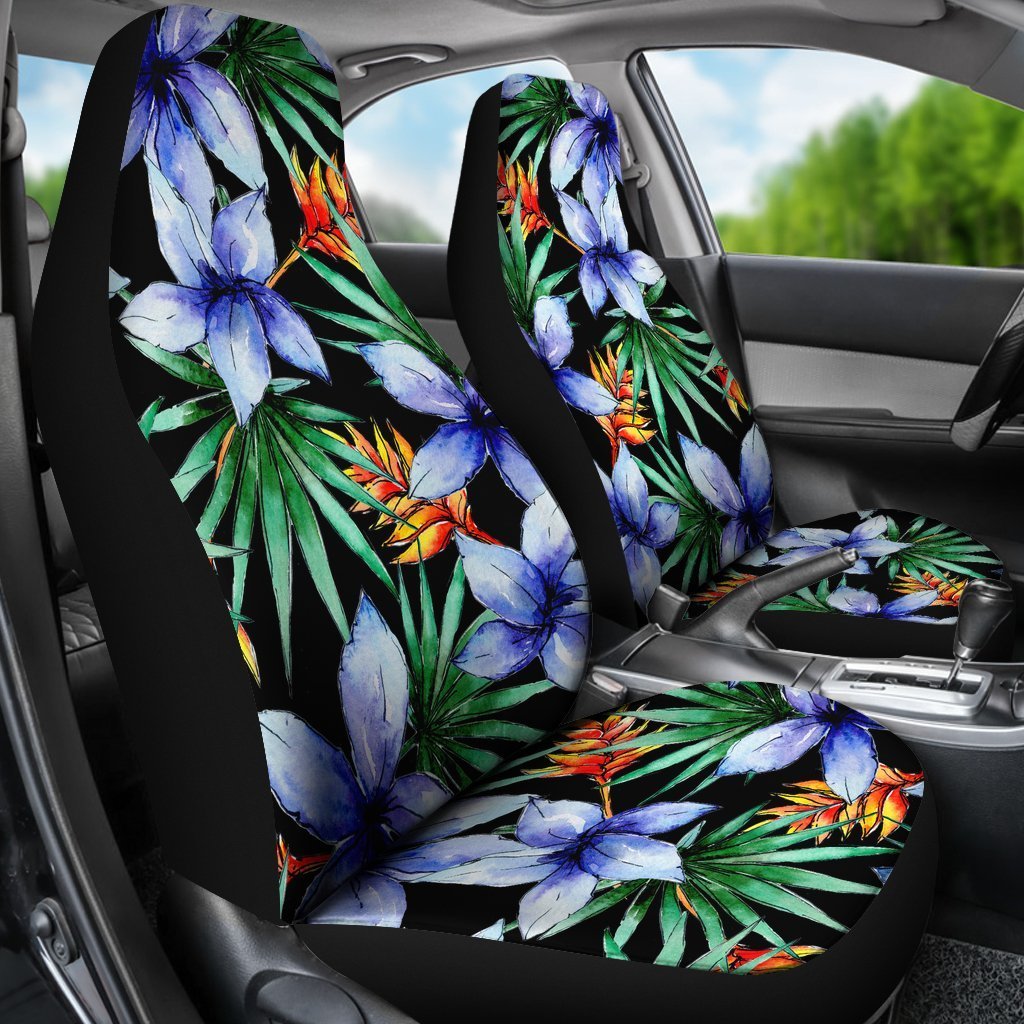 Blue Hawaiian Wildflowers Pattern Print Universal Fit Car Seat Covers