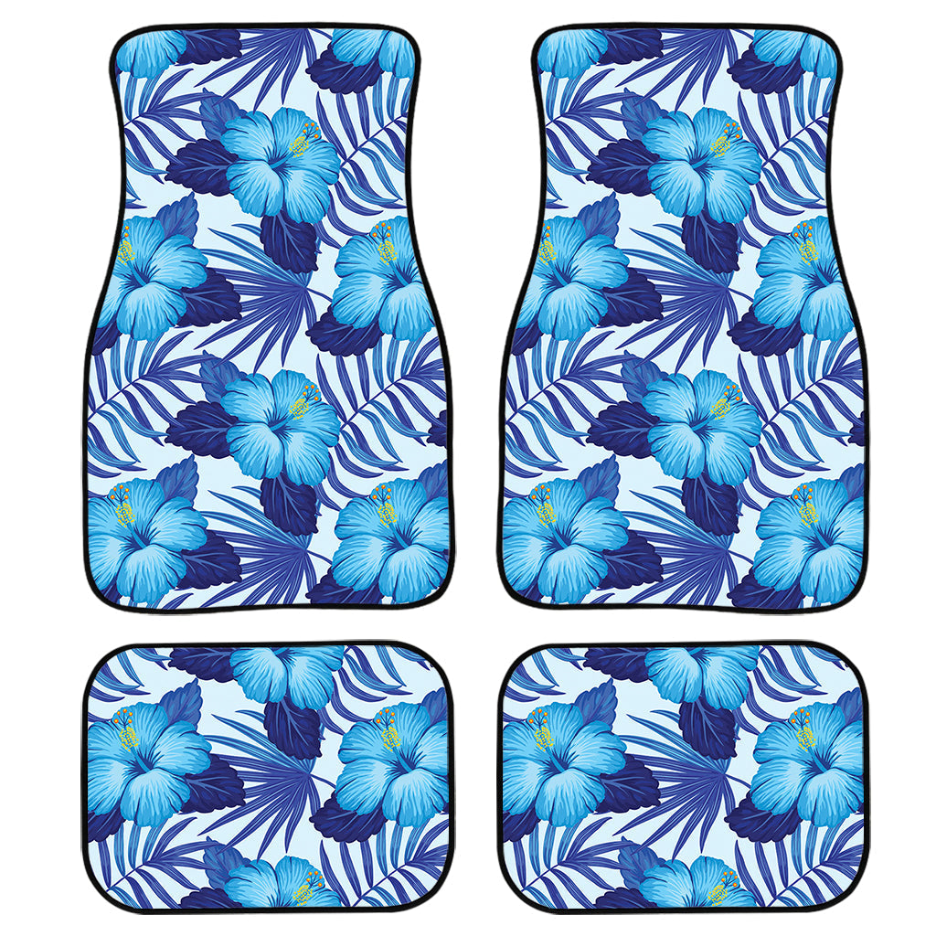 Blue Hibiscus Tropical Pattern Print Front And Back Car Floor Mats/ Front Car Mat