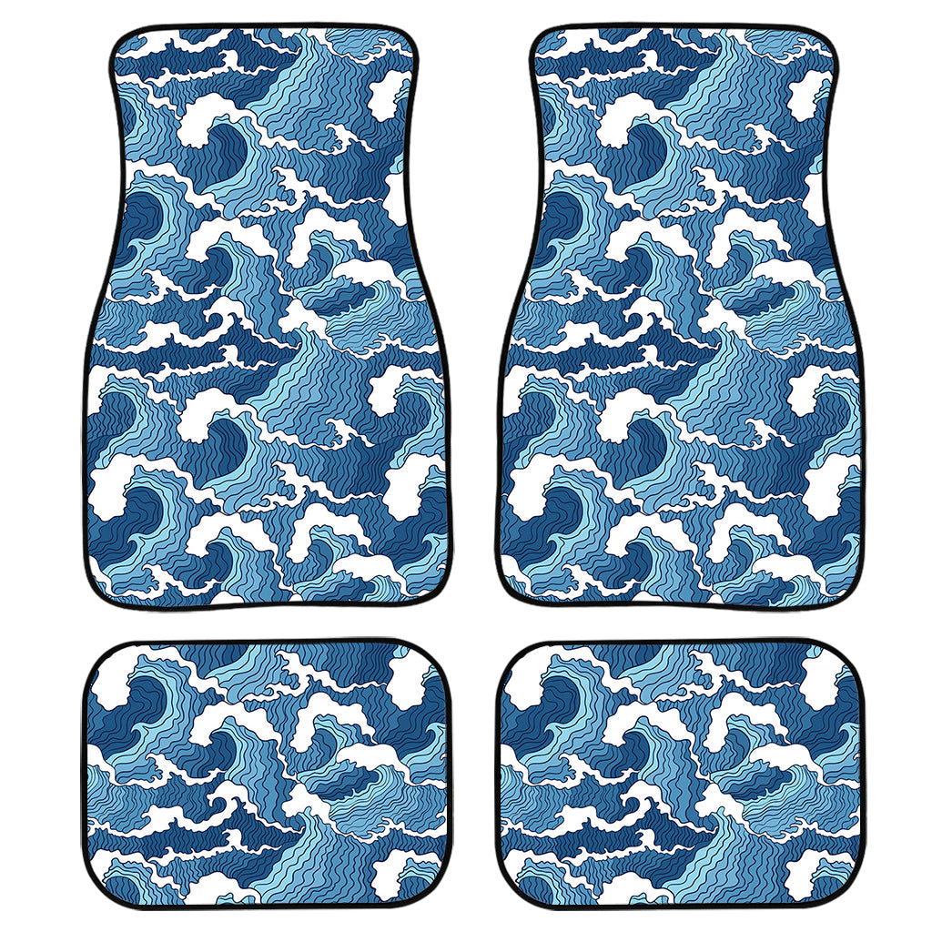 Blue Japanese Wave Pattern Print Front And Back Car Floor Mats/ Front Car Mat