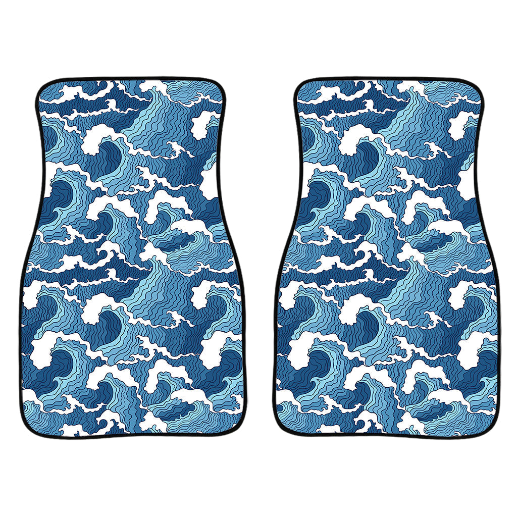 Blue Japanese Wave Pattern Print Front And Back Car Floor Mats/ Front Car Mat