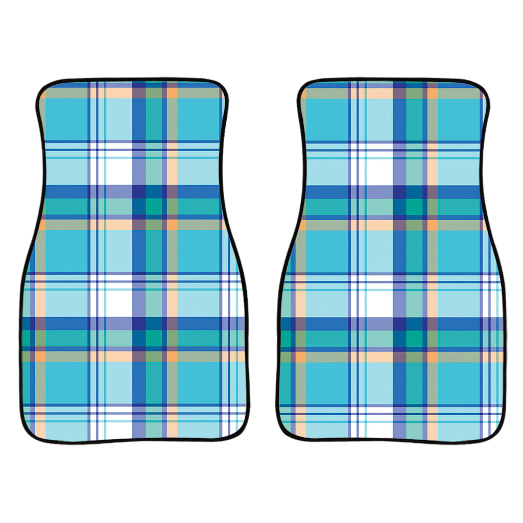 Blue Madras Pattern Print Front And Back Car Floor Mats/ Front Car Mat
